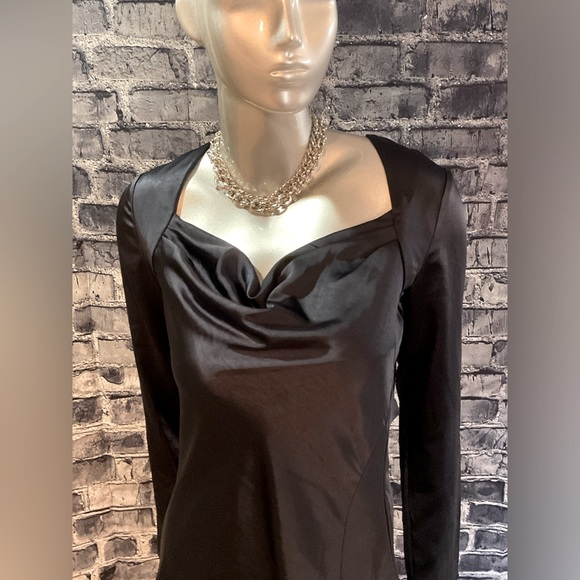 Navy Blue Satin Formal Mini Dress - Picture 5 of 10